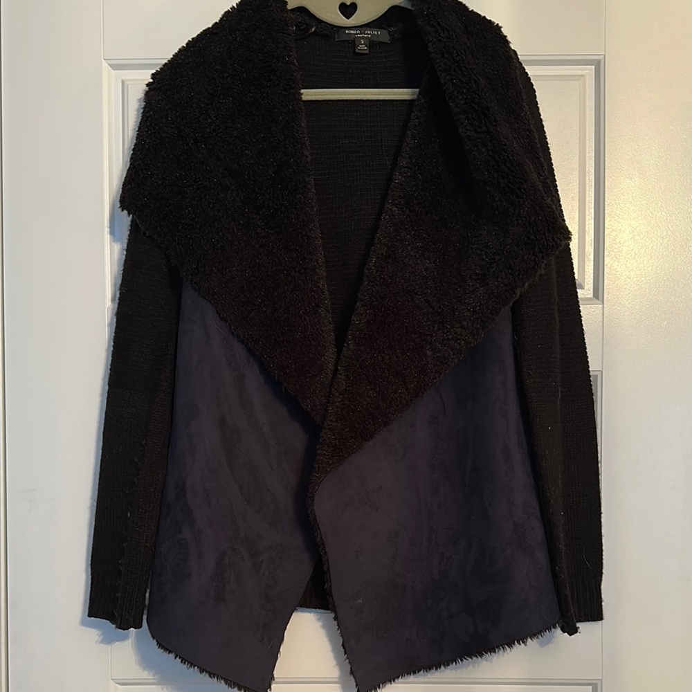 Romeo & Juliet Couture Black Teddy Jacket Plush Asymmetrical Design